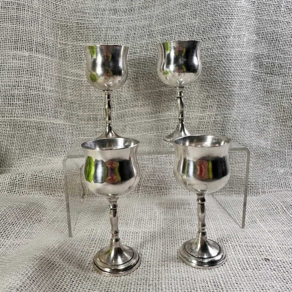 Vintage Silver Plate Cordial Goblets‎ Set of 4 Old World Barware Cottagecore